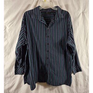 Perry Ellis Men's Blue Striped 100% Cotton Business Casual Shirt Size 4X